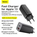 Baseus Chargeur USB + Type C - QC 3.0 PD 3.0 65W 3A - CCGAN2L-B01