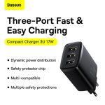 Baseus Chargeur 3x USB 17W noir - CCXJ020101
