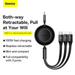 Baseus Bright Mirror 2 Câble 100W Rétractable 3-en-1 USB-C vers M + L + C - CAMJ010201