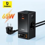 Baseus Chargeur 2AC+1U+1C+Retractable-C 65W with 1.5m EU Black-pslr000301