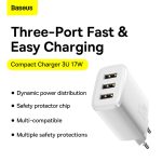 Baseus Chargeur 3x USB 17W Blanc - CCXJ020102