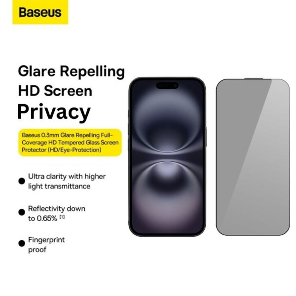 Baseus iPhone 15 et 16 Crystal Verre Trempé Confidentialité - P6001206M203-00