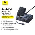 Baseus NOMOS Chargeur 140W de Bureau 5 en 1 avec Charge Sans Fil Qi2 et Écran Digital - P10170902123-00