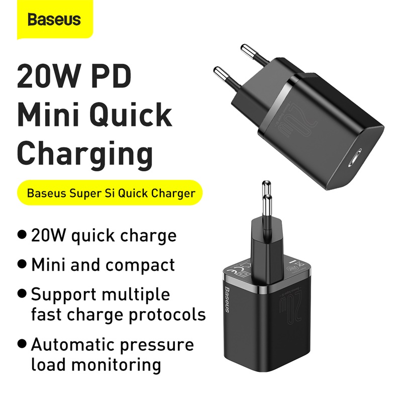 特定主图 (13) Baseus Super Si Chargeur Rapide USB-C 20W - CCSUP-B01 – Image 1