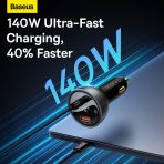 Baseus Chargeur De Voiture Affichage Numérique U+C 140W Black Avec Cable TYPE-C vers TYPE-C 240W - cgzx070001 – Image 4